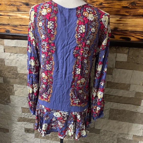 Free People Lovely Dreams Print Long Sleeve Swing Tunic Top Floral Purple XS - Picture 8 of 8
